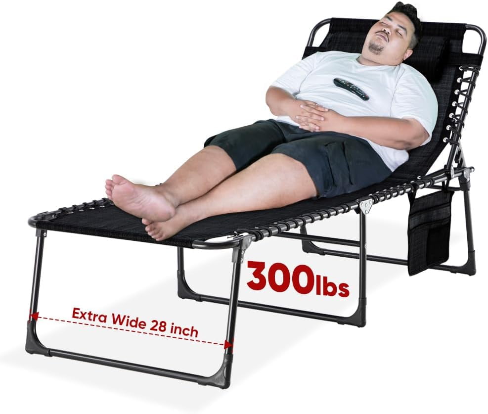 Oversized Folding Chaise Lounge Outdoor, 16inch XL Extra High Patio