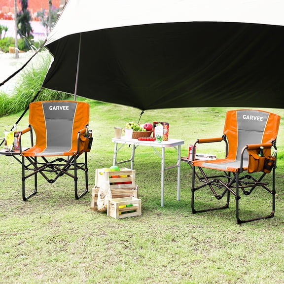 Oversized Folding Director Camping Chair, 1 Pcs Heavy Duty Portable Outdoor Chair with Aluminum Side Table & Pocket, Oversized Directors Chair, for Lawn, Fishing, Sports Events