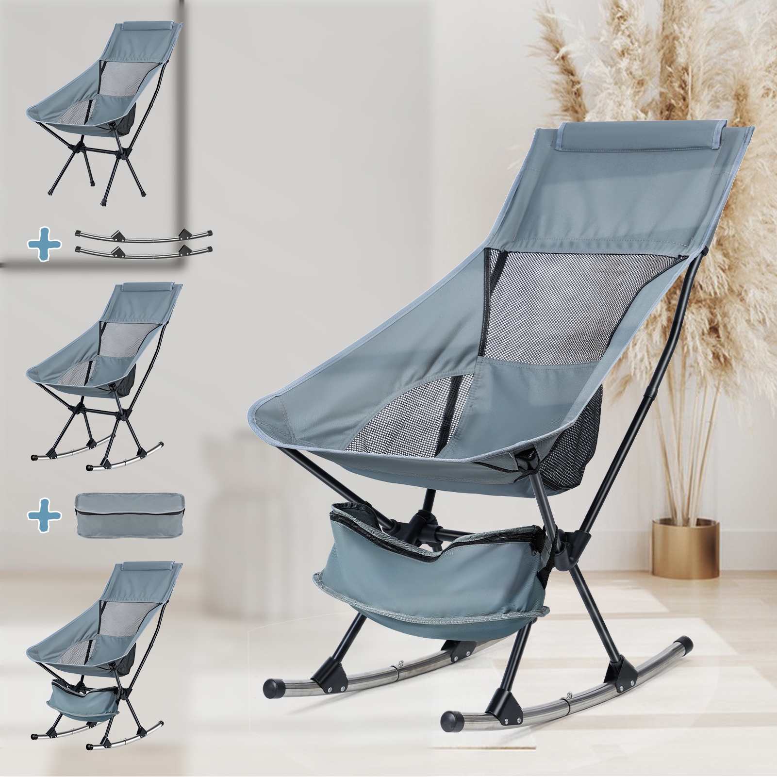 Oversized Folding Rocking Camping Chair, Adult Heavy Duty Camping Chair