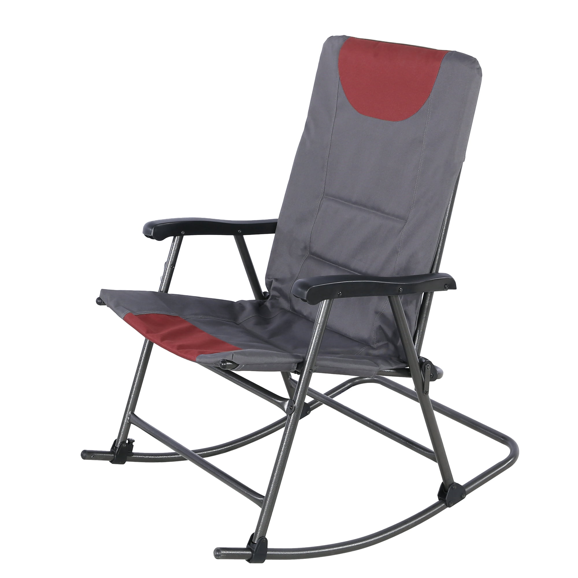 Oversized Folding Rocking Camping Chair, High Back Airmesh Rocker with Hard Armrests, Storage Pockets & Carry Bag for Camping Patio Lawn Outdoor Use