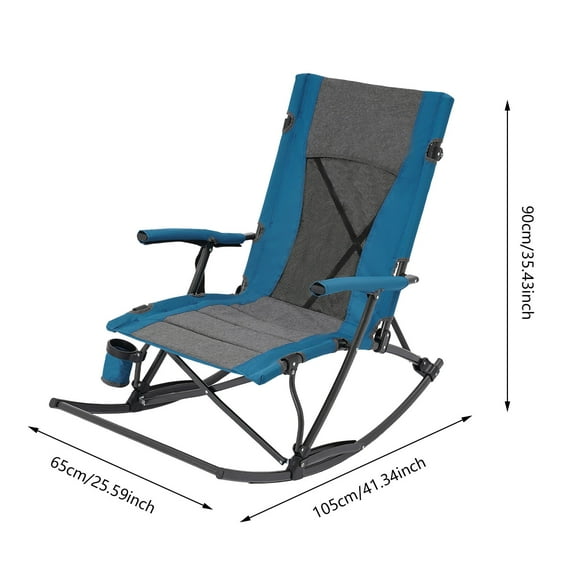 Oversized Folding Rocking Camping Chair Outdoor, Portable Chair with Cup Holder