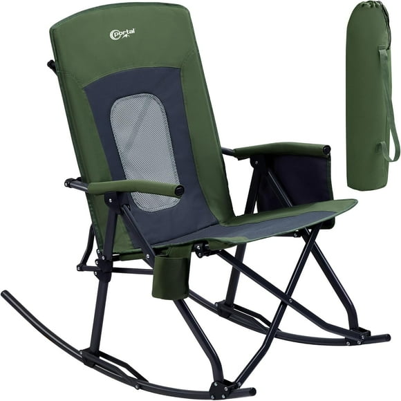 Oversized Folding Rocking Camping Chair Portable Outdoor Rocker with High Back Hard Armrests Carry Bag, Supports 400 lbs, Mesh Back