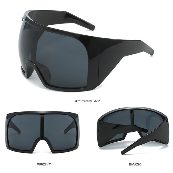 Oversized Frame Sunglasses, Futuristic UV400 Polarized Lens for Total Eye Coverage, Unisex Shield Style for Cycling Sports and Fashion, Protective Wrap-Around Goggles (Black)