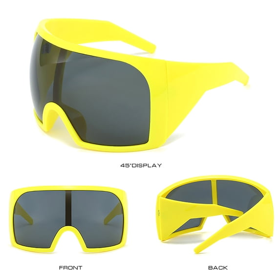 Oversized Frame Sunglasses, Futuristic UV400 Polarized Lens for Total Eye Coverage, Unisex Shield Style for Cycling Sports and Fashion, Protective Wrap-Around Goggles (Yellow)