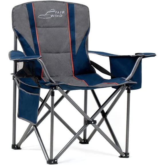 Oversized Fully Padded Camping Chair for Heavy People with Lumbar Support, Duty Quad Fold Arm Cooler Bag - Support 450 LBS, Blue