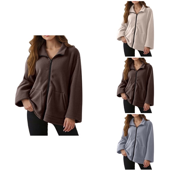 Oversized Fuzzy Fleece Jacket Women Full Zip Long Sleeve Sherpa Coats Warm Lounge Hooded Top with Pockets for Fall Winter