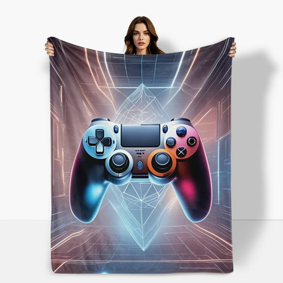 Oversized Gaming Blanket with Controller & Console Pattern, Ultra-Soft Microplush Throw for Kids & Teens, Perfect Christmas Gift for Gamer Friends, Warm Winter Blanket