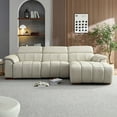 thumbnail image 1 of Oversized Genuine Leather L Shaped Sofa, Modern Electric Control Seat Three-Seater Couch with USB Interface, Power Recliner, Reclining Sectional Sofa with Console& Single Left Recliner, Beige, 1 of 9