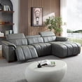 thumbnail image 1 of Oversized Genuine Leather L Shaped Sofa, Modern Electric Control Seat Three-Seater Couch with USB Interface, Power Recliner, Reclining Sectional Sofa with Console& Single Left Recliner, Dark Grey, 1 of 8