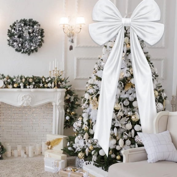 Oversized Giant Satin Bow for Christmas Tree Topper, Holiday Party Wedding Arch Decoration, Indoor Outdoor Large Ribbon Ornament, 40x80in