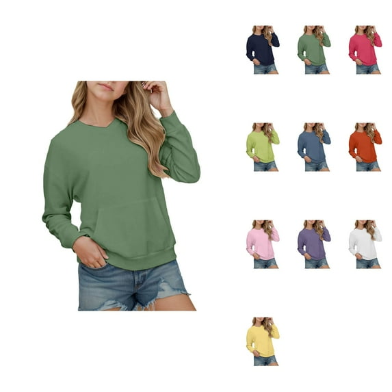 Oversized Girls Hoodies, Casual Long Sleeve Pullover Sweatshirt with Pocket, Drop Shoulder Loose Fit Top for Girls Kids Boys, Trendy Preppy Style, 2-15 Years