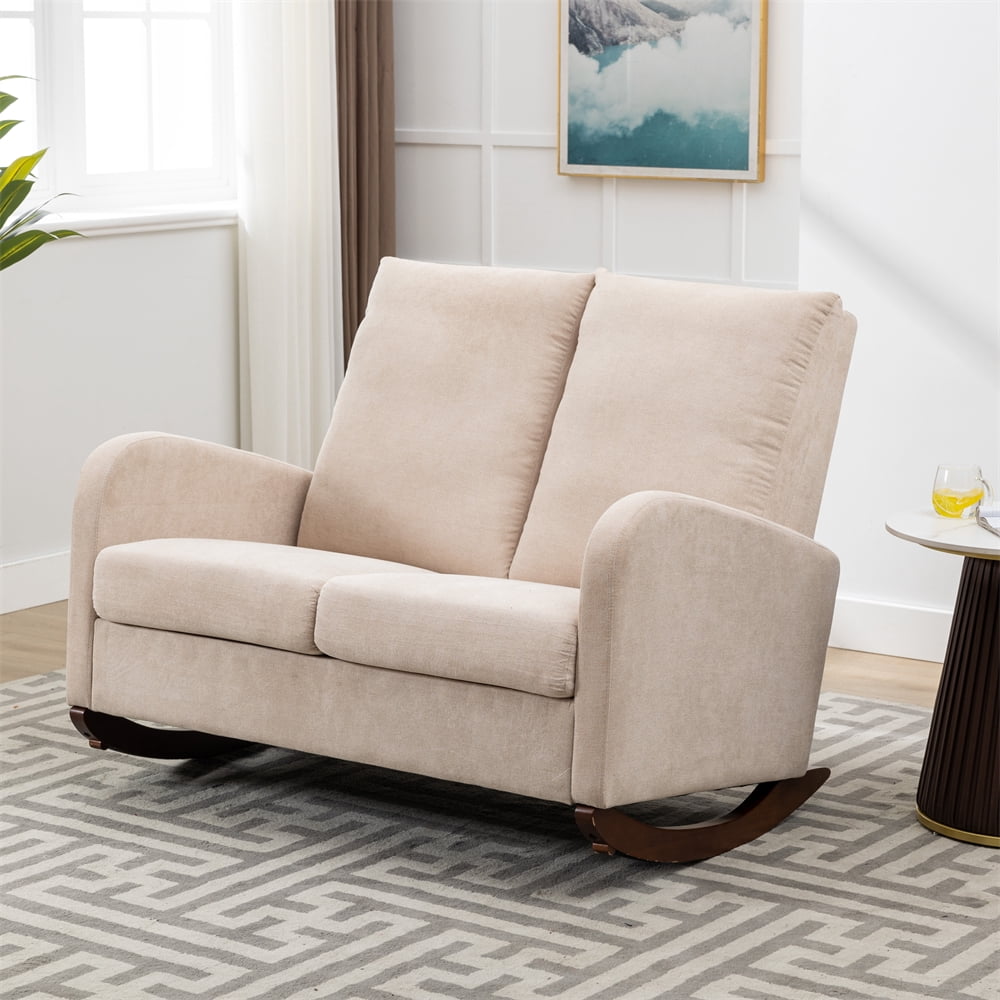 Oversized Glider Rocking Sofa Chair, Linen Upholstered Loveseat Sofa ...