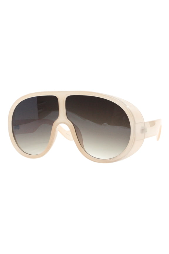 Oversized Goggle Style Sunglasses Unisex Round Shield Shades UV 400 Beige, Brown
