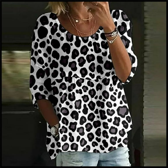 Oversized Graphic Tshirts, Black Floral Print 3/4 Sleeve Loose Casual Round Neck Large Blouse, Oversized Tshirts 4XL Womens Oversized Tee Shirts, S-5XL, T Shirt Dresses 2025