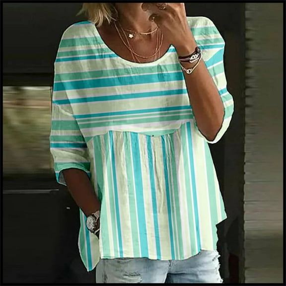 Oversized Graphic Tshirts, Green Floral Print 3/4 Sleeve Loose Casual Round Neck Large Blouse, Oversized Tshirts 5XL Womens Oversized Tee Shirts, S-5XL, T Shirt Dresses 2025