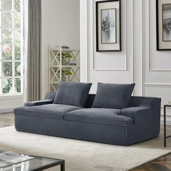 Oversized Gray 4-Seater Sofa, Full Foam Ergonomic Couch, No Assembly Required, Corduroy Upholstery
