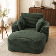 Oversized Green Corduroy Chaise Lounge Chair, 1-Seat Upholstered Sofa Couch, No Assembly Required