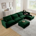 thumbnail image 1 of Oversized Green Modular Sectional Corduroy Fabric Sofa Set, U Shaped Chaise Lounge Sofa w/ 2 Storage Ottomans & Waist Pillows, 1 of 5