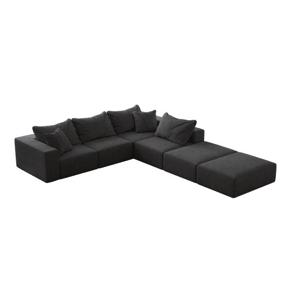 Oversized Grey Chenille Cloud Sectional Sofa | Modular 162" L-Shaped Couch Set with 6 Pillows | Free Combination Living Room Furniture | Foam Filled | No Assembly Required