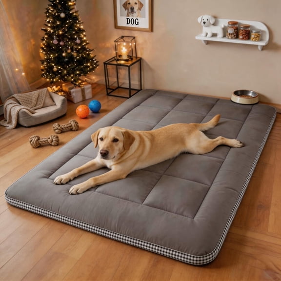 Oversized Grid Dog Bed Dopamine Color Soft Anti-Slip Washable Pet Sleeping Pad Warm Cool Four Seasons Pet Mattress for Large Dogs Home Garden Rest Play Use