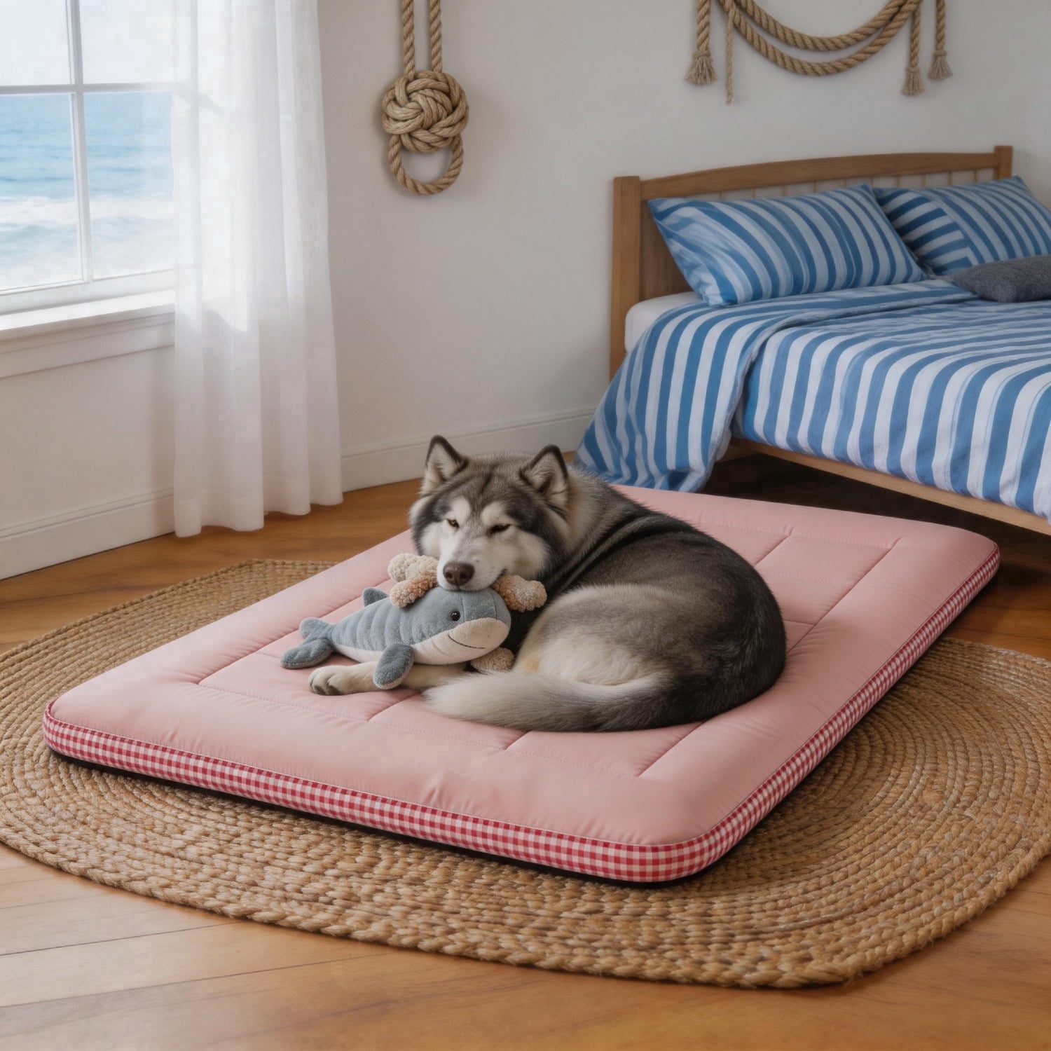 Oversized Grid Dog Bed Dopamine Color Soft Anti-Slip Washable Pet ...
