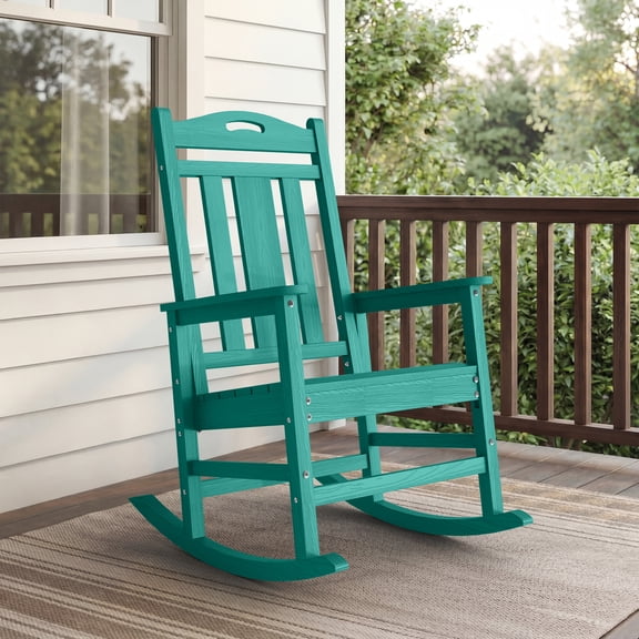 Oversized HDPE Outdoor Rocking Chair, All-Weather High Back Porch Rocker, 1-Pack, Aqua