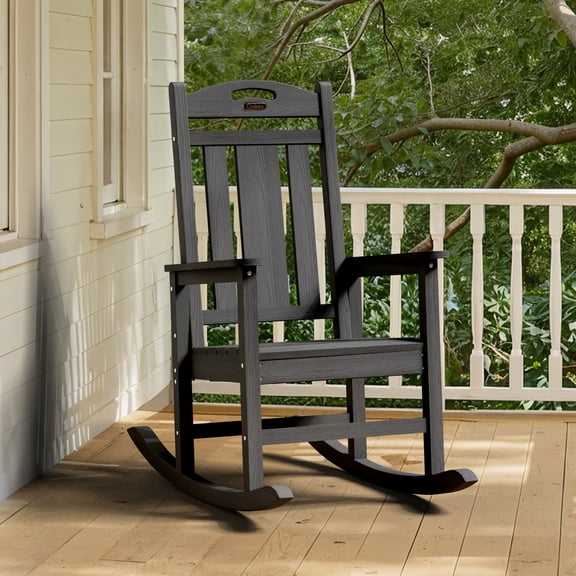 Oversized HDPE Outdoor Rocking Chair, All-Weather High Back Porch Rocker, 1-Pack, Black