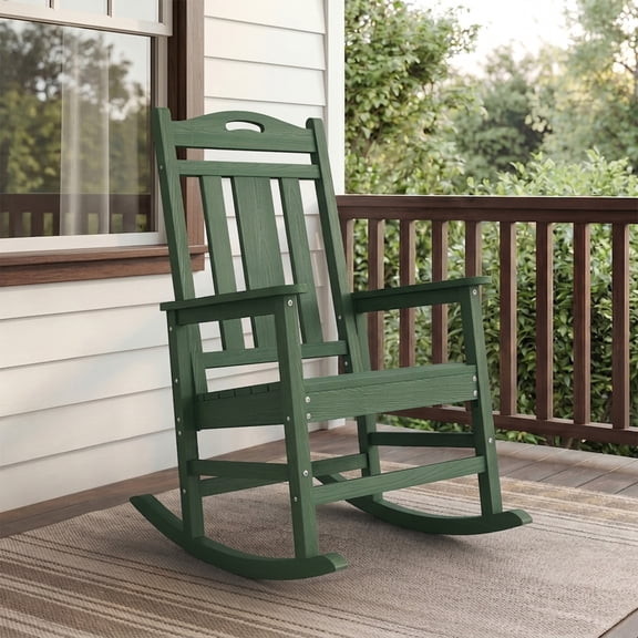 Oversized HDPE Outdoor Rocking Chair, All-Weather High Back Porch Rocker, 1-Pack, Dark Green