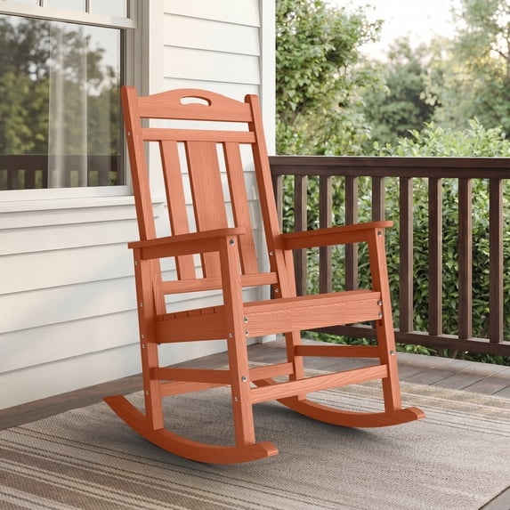 Oversized HDPE Outdoor Rocking Chair, All-Weather High Back Porch Rocker, 1-Pack, Orange