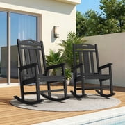 Oversized HDPE Outdoor Rocking Chair, All-Weather High Back Porch Rocker, 2-Pack, Black