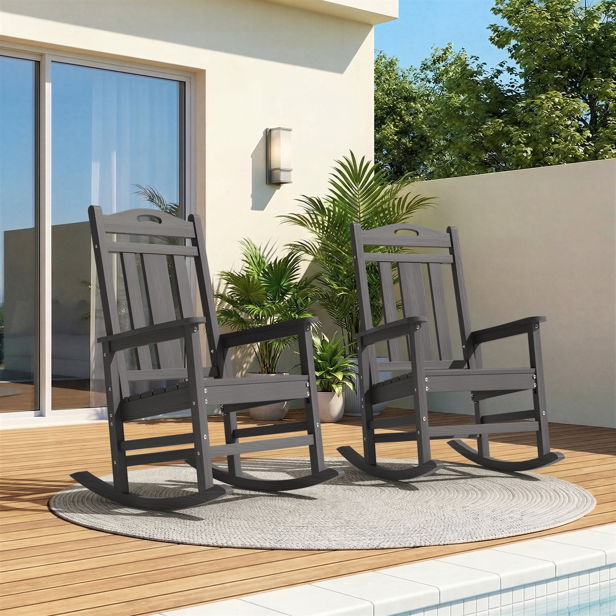CIOKEA, Oversized HDPE Outdoor Rocking Chair, 2-Pack, Gray - Walmart.com