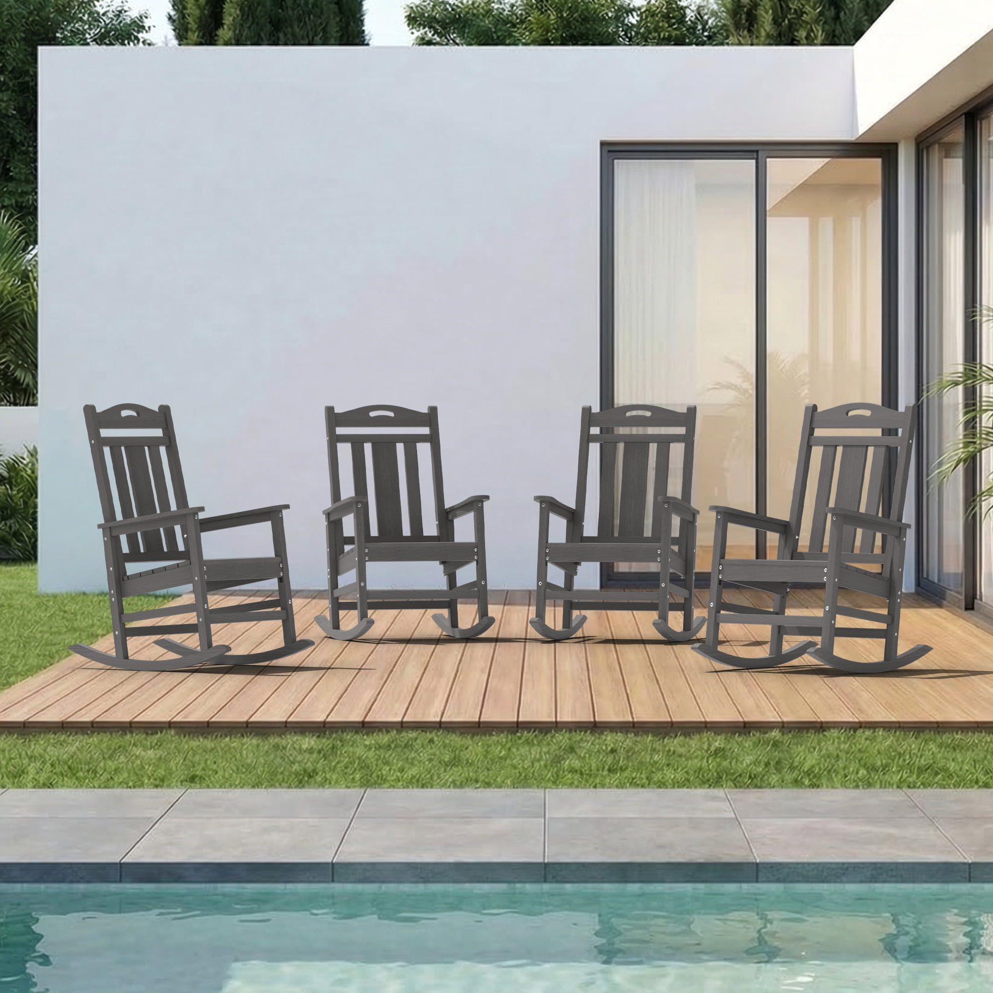 Oversized HDPE Outdoor Rocking Chair, All-Weather High Back Porch ...
