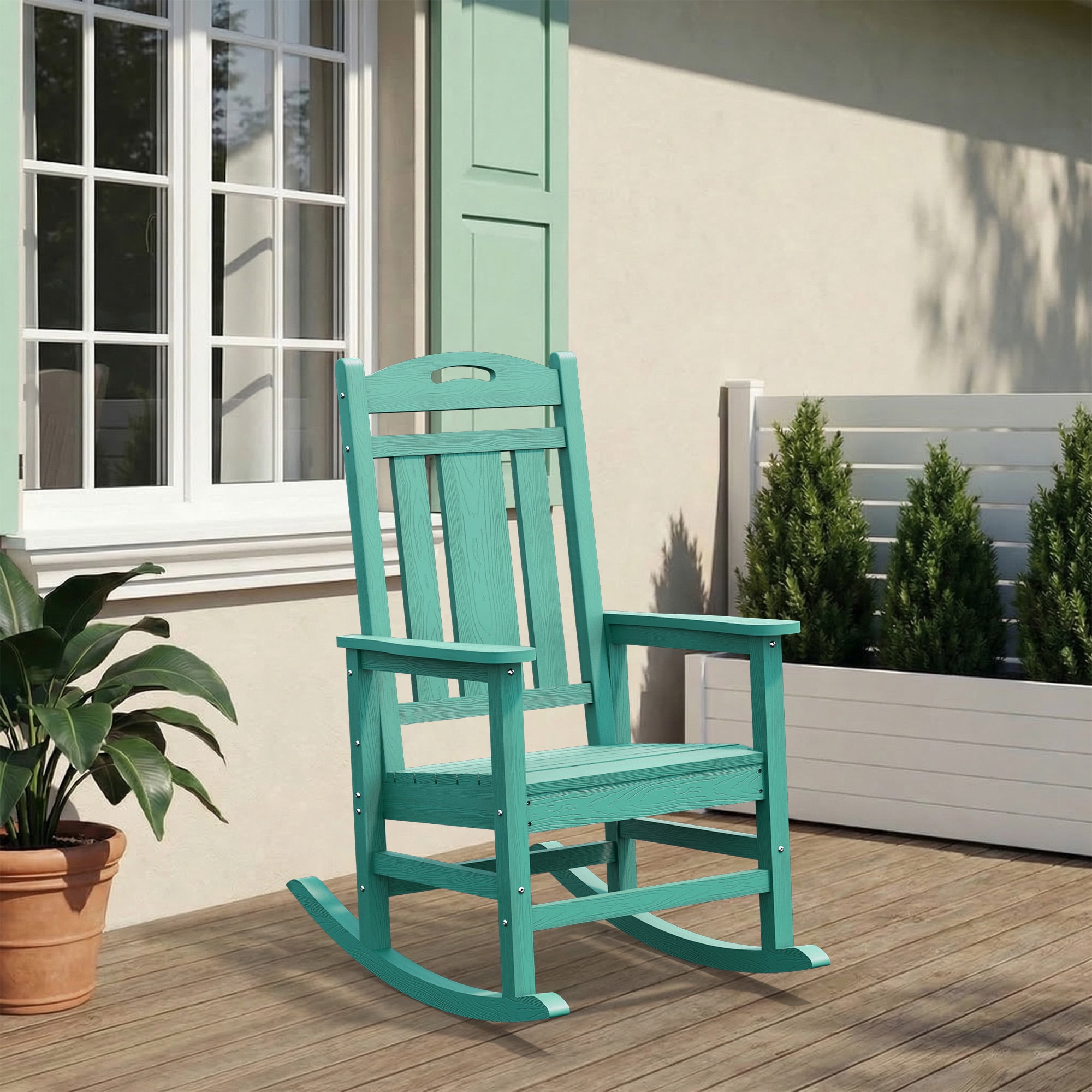 Oversized HDPE Outdoor Rocking Chair, All-Weather High Back Porch Rocker, Aqua