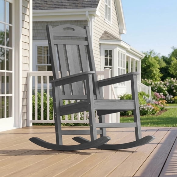 Oversized HDPE Outdoor Rocking Chair, All-Weather High Back Porch Rocker, Gray