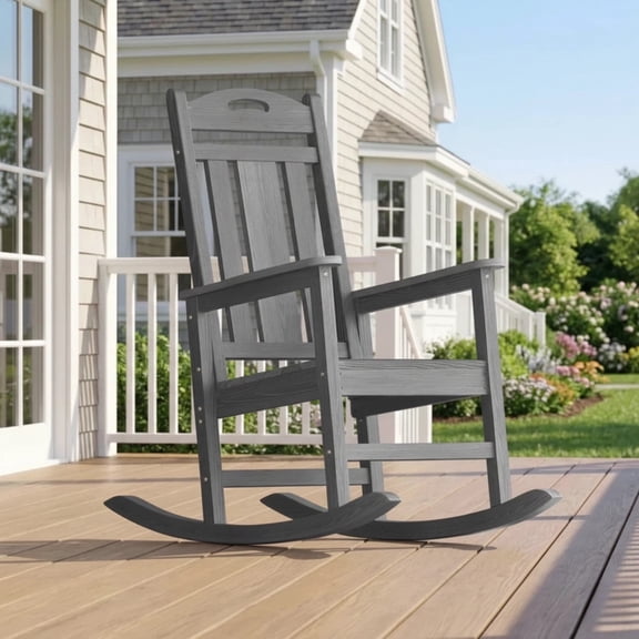 Oversized HDPE Outdoor Rocking Chair, All-Weather High Back Porch Rocker, Gray