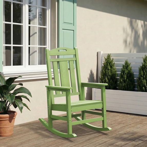 Oversized HDPE Outdoor Rocking Chair, All-Weather High Back Porch Rocker, Light Green