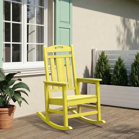 Oversized HDPE Outdoor Rocking Chair, All-Weather High Back Porch Rocker, Yellow