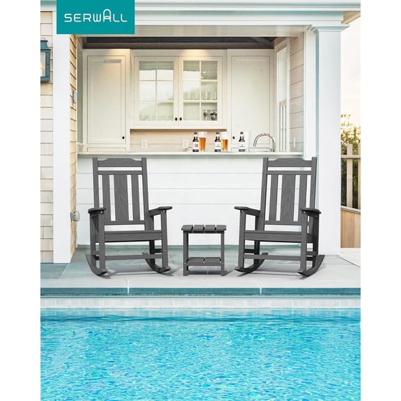 Oversized HDPE Outdoor Rocking Chair, Heavy Duty Grey Glider with Ergonomic Backrest for Lawn Garden Porch