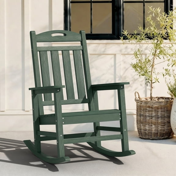 Oversized HDPE Outdoor Rocking Chair, High Back Porch Rocker 380lb, Green