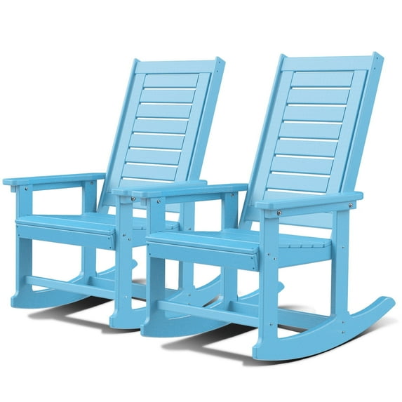Oversized HDPE Outdoor Rocking Chair With High Back for Outside Indoor Support 400 lbs,Arctic(Set of 2)