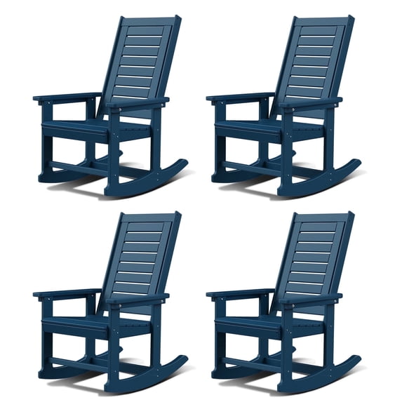 Oversized HDPE Outdoor Rocking Chair With High Back for Outside Indoor Support 400 lbs,Blue(Set of 4)