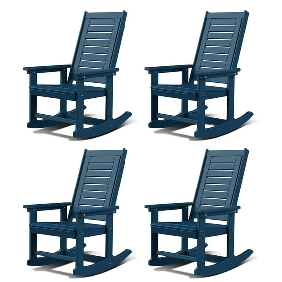 Oversized HDPE Outdoor Rocking Chair With High Back for Outside Indoor Support 400 lbs,Blue（Set of 4）