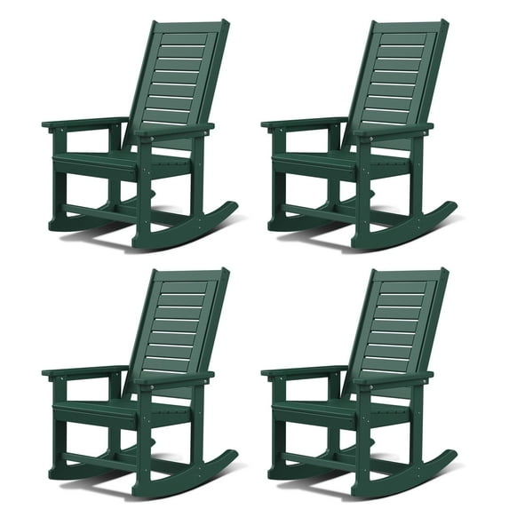 Oversized HDPE Outdoor Rocking Chair With High Back for Outside Indoor Support 400 lbs,Forest（Set of 4）