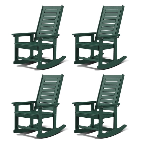 Oversized HDPE Outdoor Rocking Chair With High Back for Outside Indoor Support 400 lbs,Forest(Set of 4)