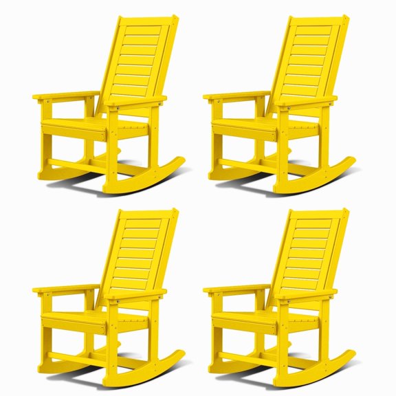 Oversized HDPE Outdoor Rocking Chair With High Back for Outside Indoor Support 400 lbs,Yellow(Set of 4)