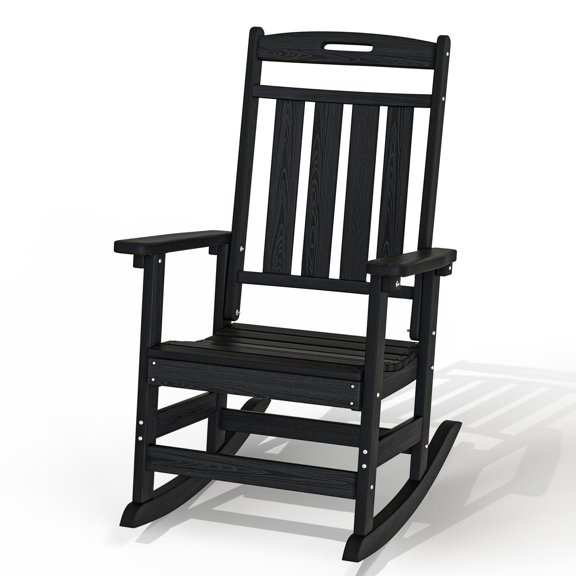 Oversized HDPE Outdoor Rocking Chair in Black All-Weather Patio Rocker
