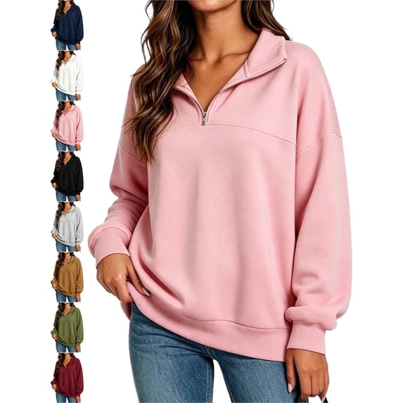 Oversized Half Zip Sweatshirt for Women Pullover Collared Long Sleeve Basic Casual Everyday Fall Top