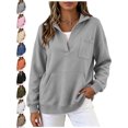 thumbnail image 1 of Oversized Half Zip Sweatshirt for Women Pullover Long Sleeve Mock Neck with Pockets Casual Basic Fall Winter Top, 1 of 9