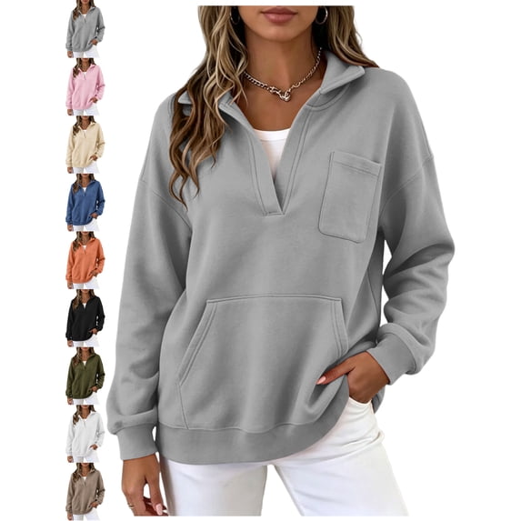 Oversized Half Zip Sweatshirt for Women Pullover Long Sleeve Mock Neck with Pockets Casual Basic Fall Winter Top