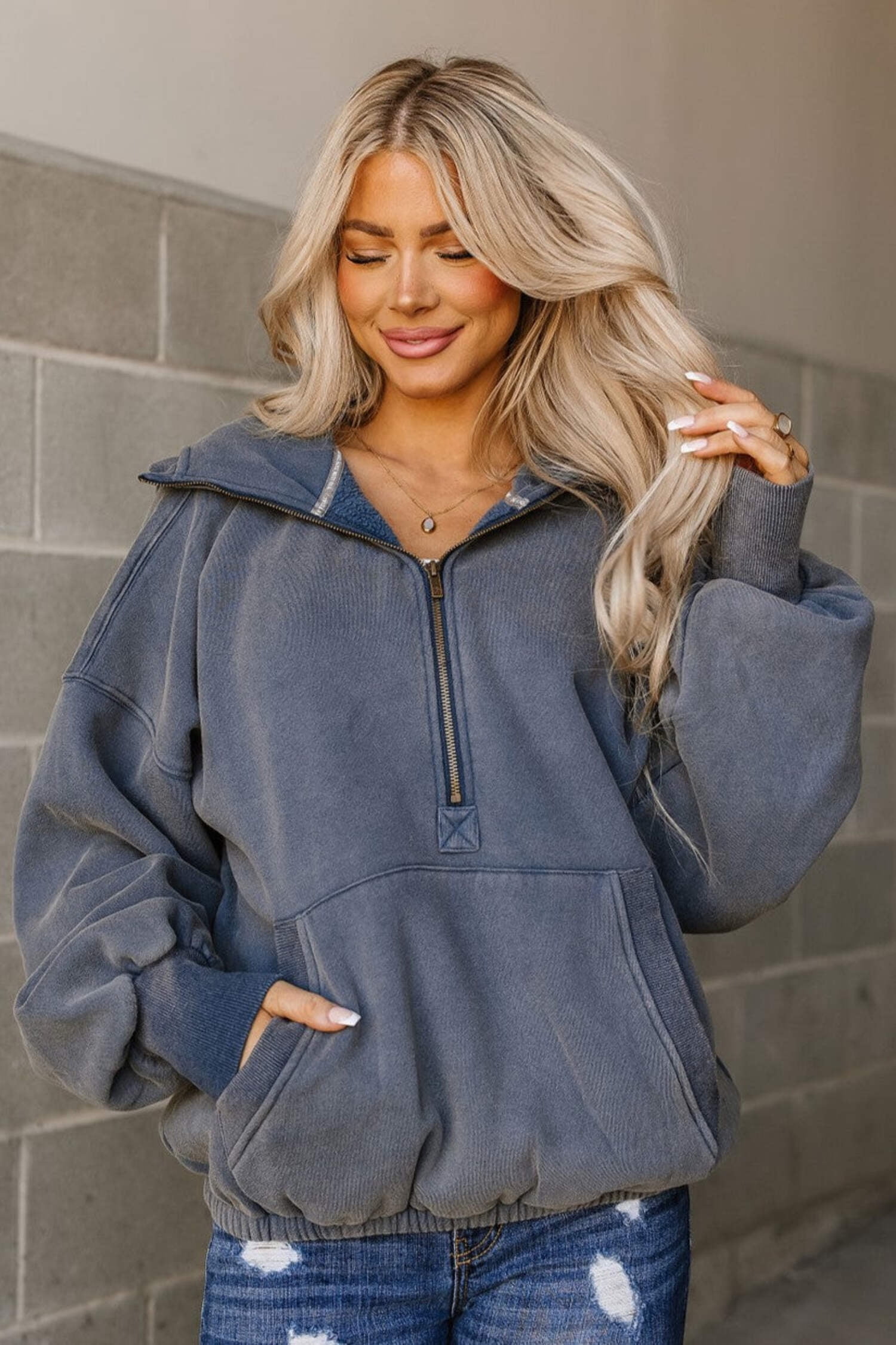 Oversized HalfZip Sweatshirt - Cool Blue - Walmart.com